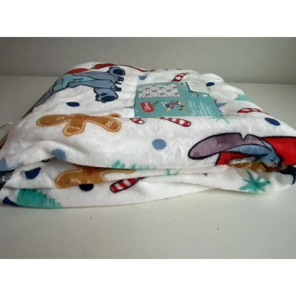 Disney Stitch Christmas Gingerbread Cookie Blanket Throw 50 X 70” Candy Cane NEW